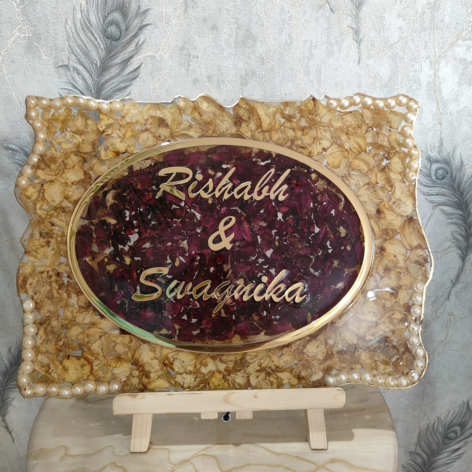 Deep-Casting Nameplate with Preserved Varmala Flowers