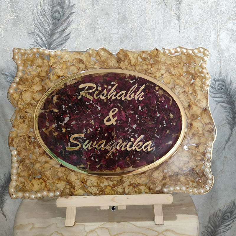 Deep-Casting Nameplate with Preserved Varmala Flowers