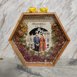 12 inch hexagon varmala preservation frame with maroon roses, LED