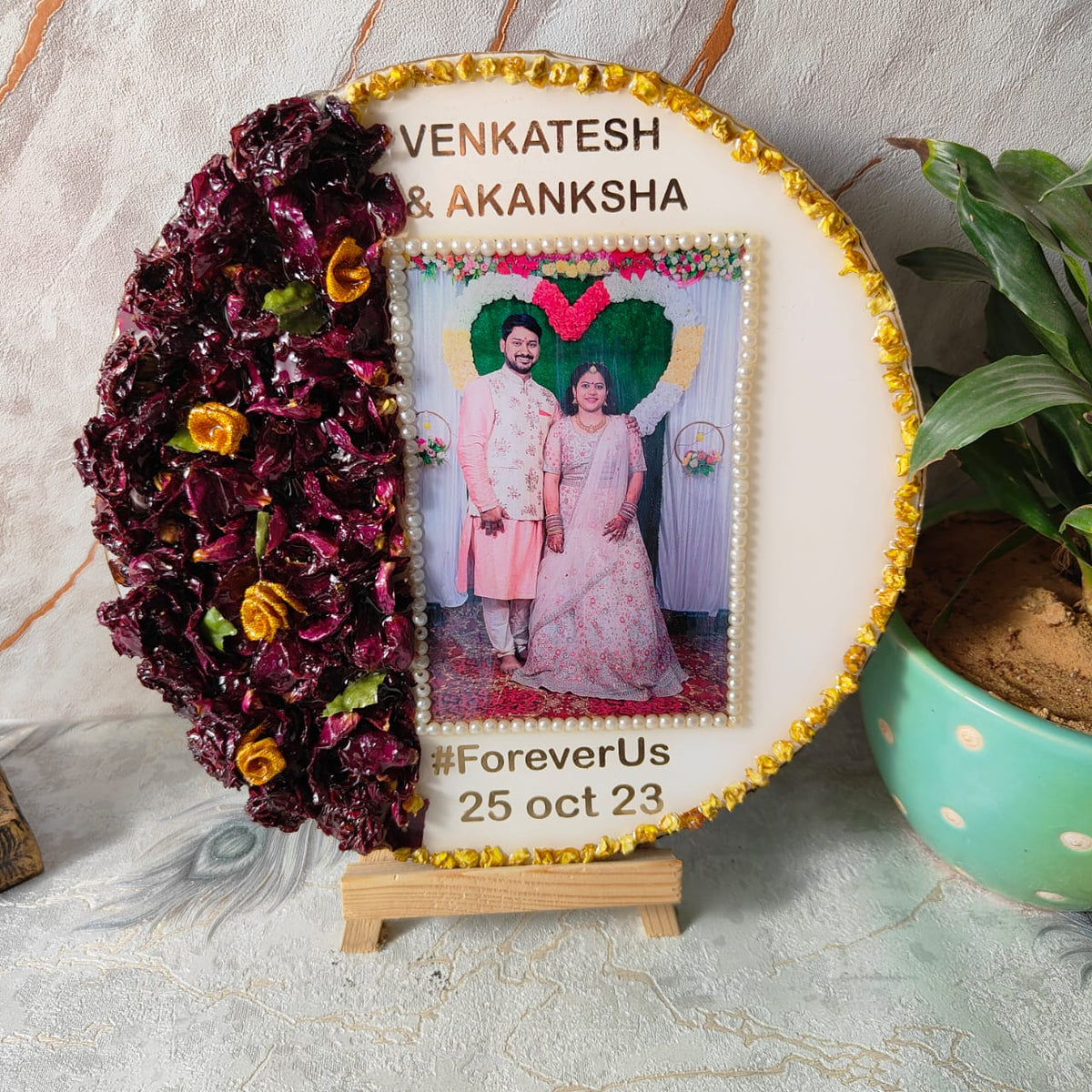 3D Look Wedding Garland Preservation Frame | Preserve Wedding Details in Couple Photo Frame | Enhance Your Table Decor with Wedding Memories Keepsake (10 Inch)