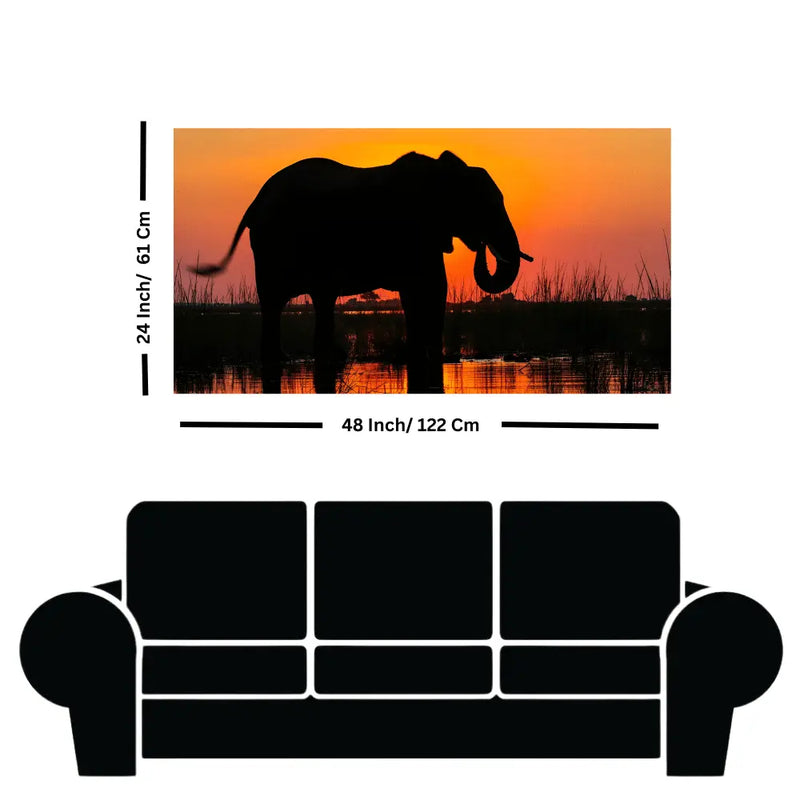 Elephant Drinking Water At Sunset canvas Wall painting online
