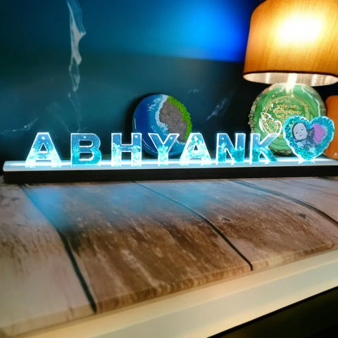 Epoxy Resin Initials LED Lamp with Photo Personalized