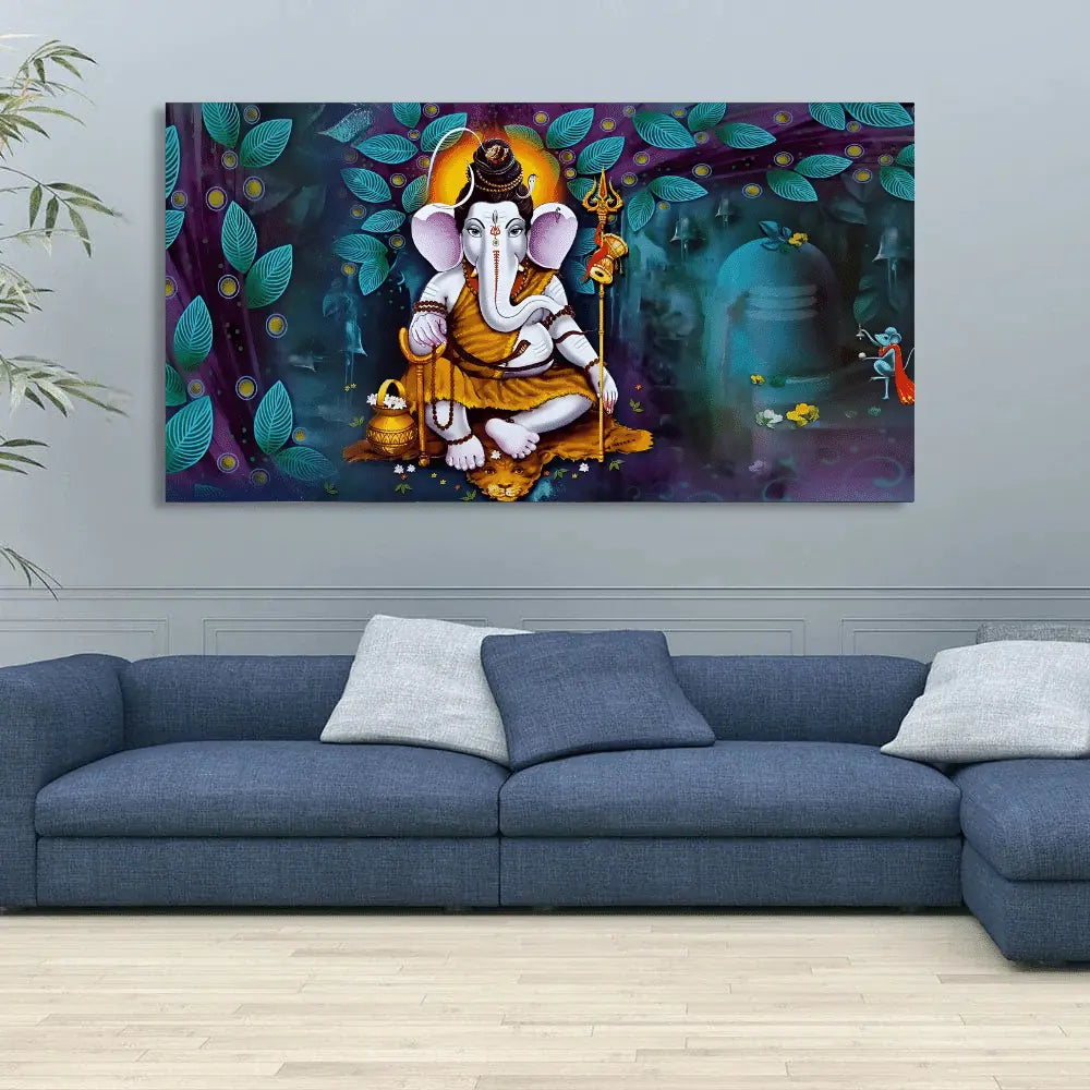 Buy Ganesha canvas with colorful background paintings
