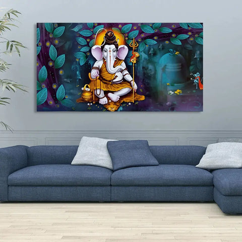 Buy Ganesha canvas with colorful background paintings