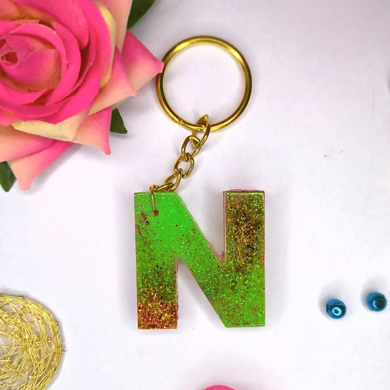 Get Multi-design resin keychains with N alphabet for Women Purse Handbags