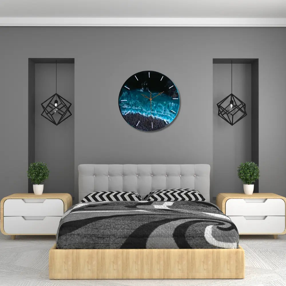 Resin Wall Clock For Various Events (Premium Night Ocean With White Waves)