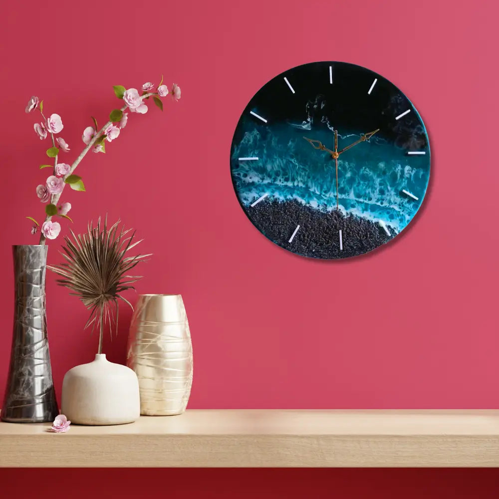 Resin Wall Clock For Various Events (Premium Night Ocean With White Waves)