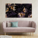 Golden lilies flower with floral background canvas Wall painting for living room