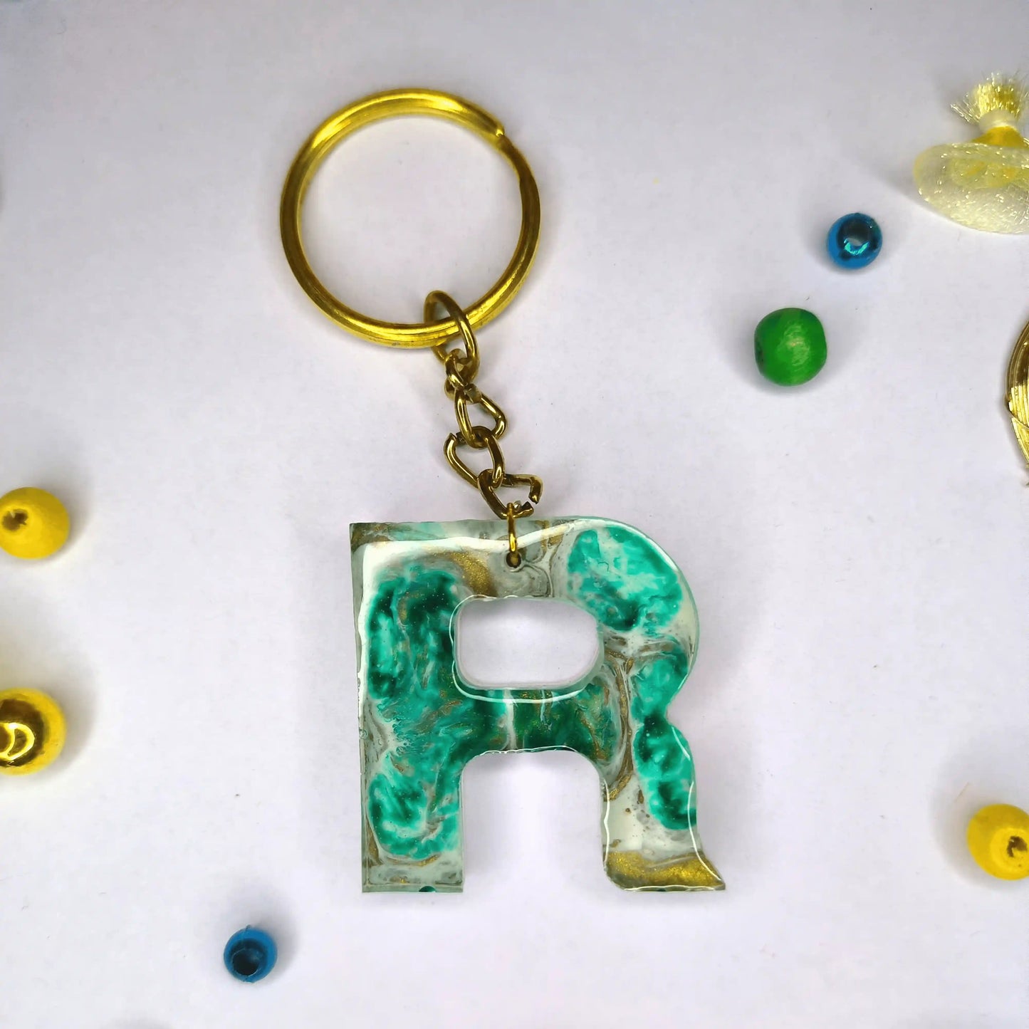 Get Trendy Geode Resin Keychains with beautiful R initials for Car & Bike
