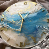 Handmade Classy Light Blue Ocean With Marble Texture Resin Wall Clock