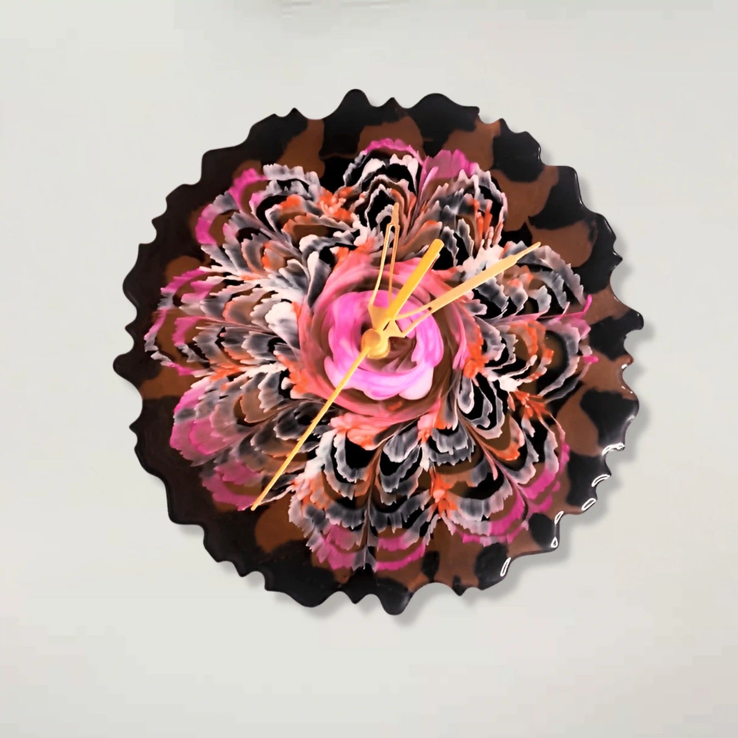 handmade-resin-wall-clock-3d-flower-and-agate-design
