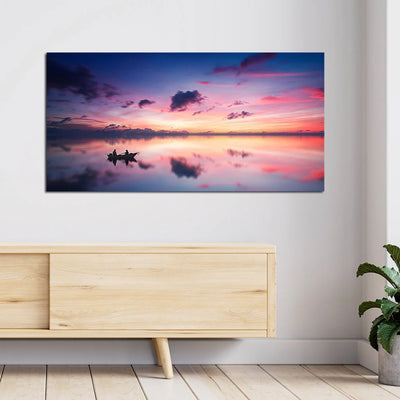 Pink Sky Mirrored on a Still Lake Canvas Painting, 48x24