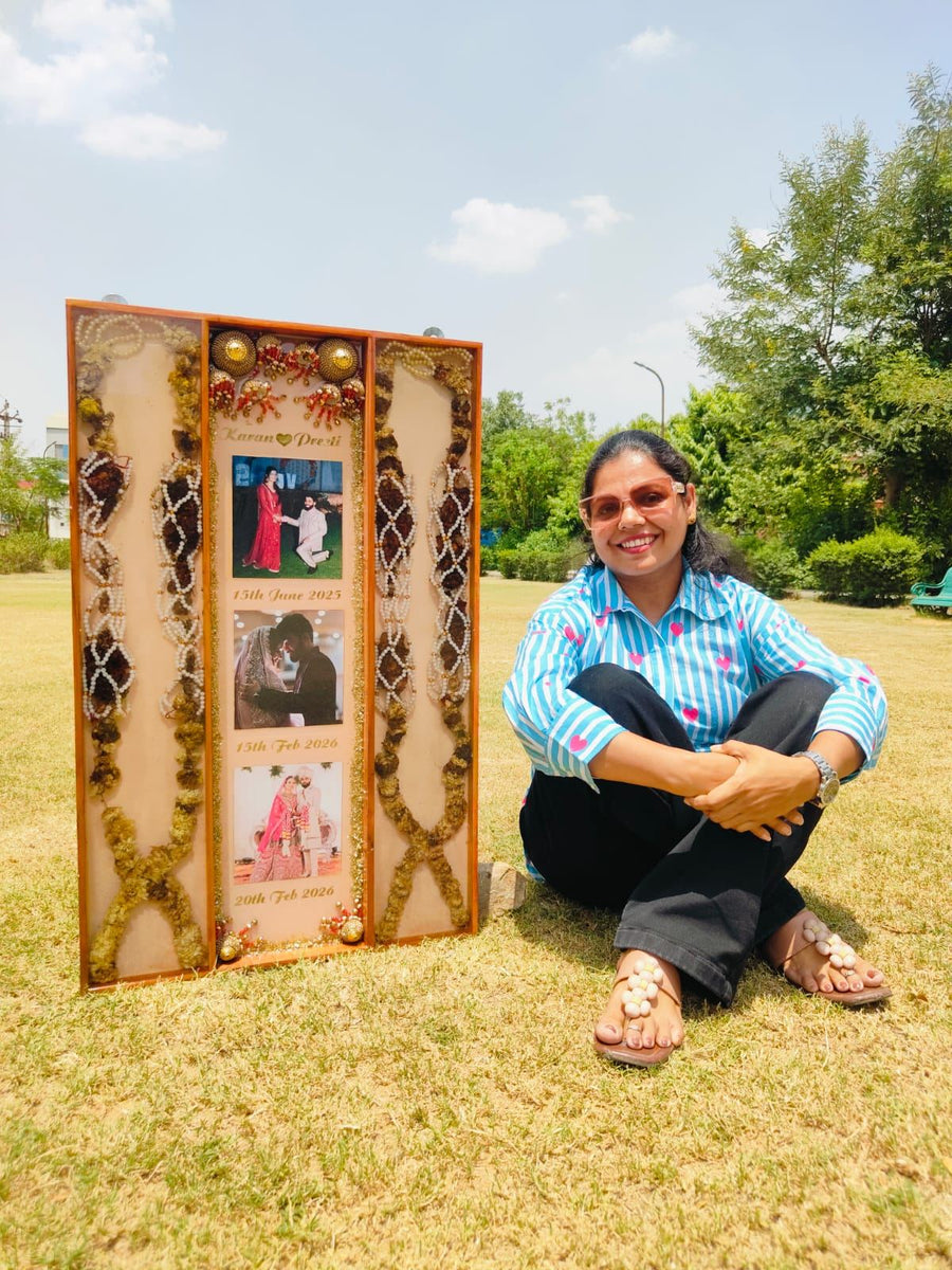 Three photo varmala preservation frame, made in our Jaipur studio