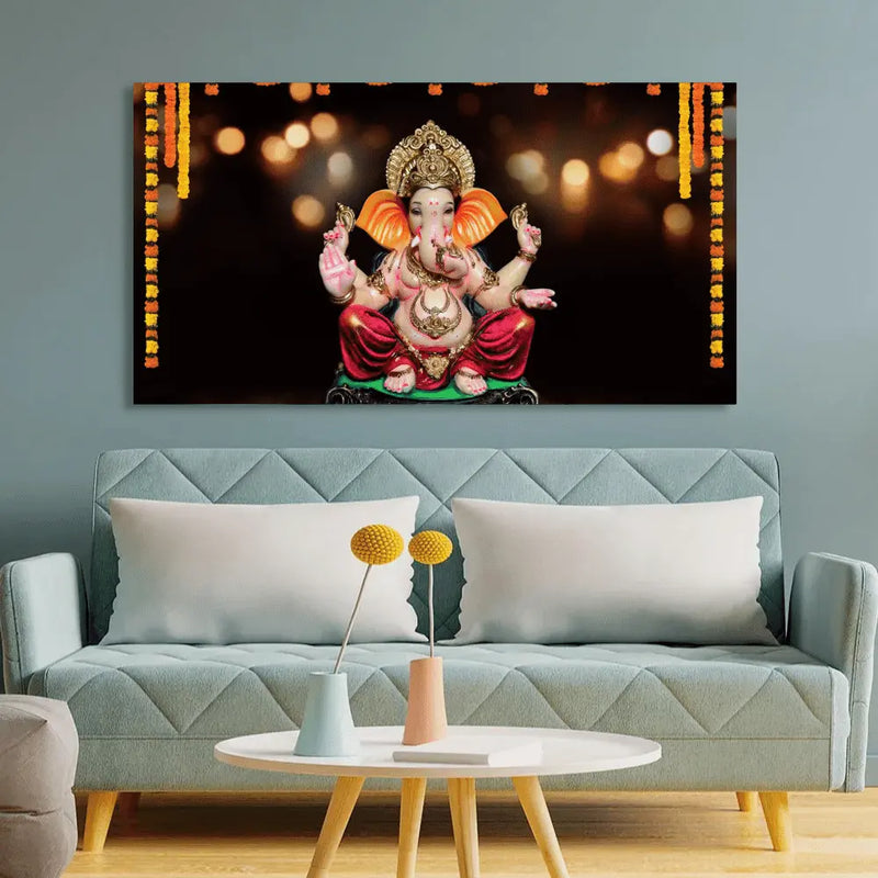 Buy Large Ganpati with Festival background canvas paintings