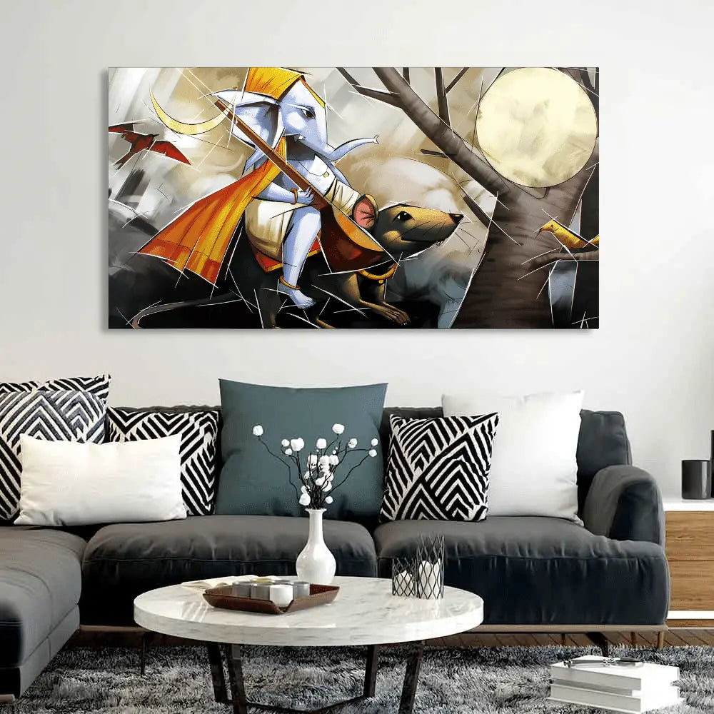 Shop Large Lord Ganesha Sitting on Mouse canvas paintings