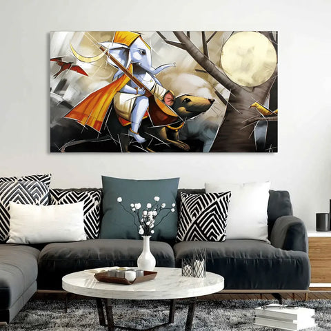 Shop Large Lord Ganesha Sitting on Mouse canvas paintings
