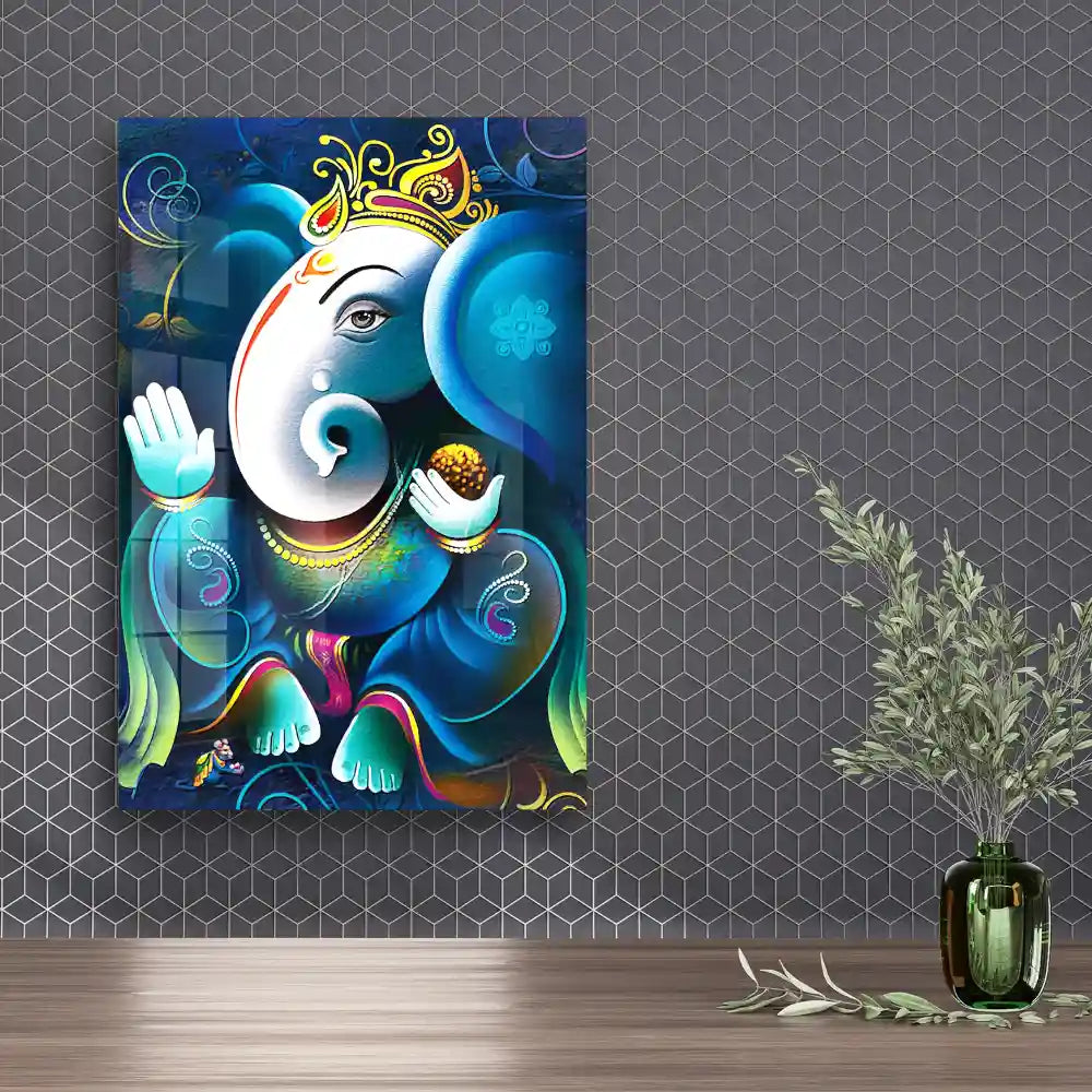 Lord Ganesha On Decorative Background Acrylic Wall Decor
