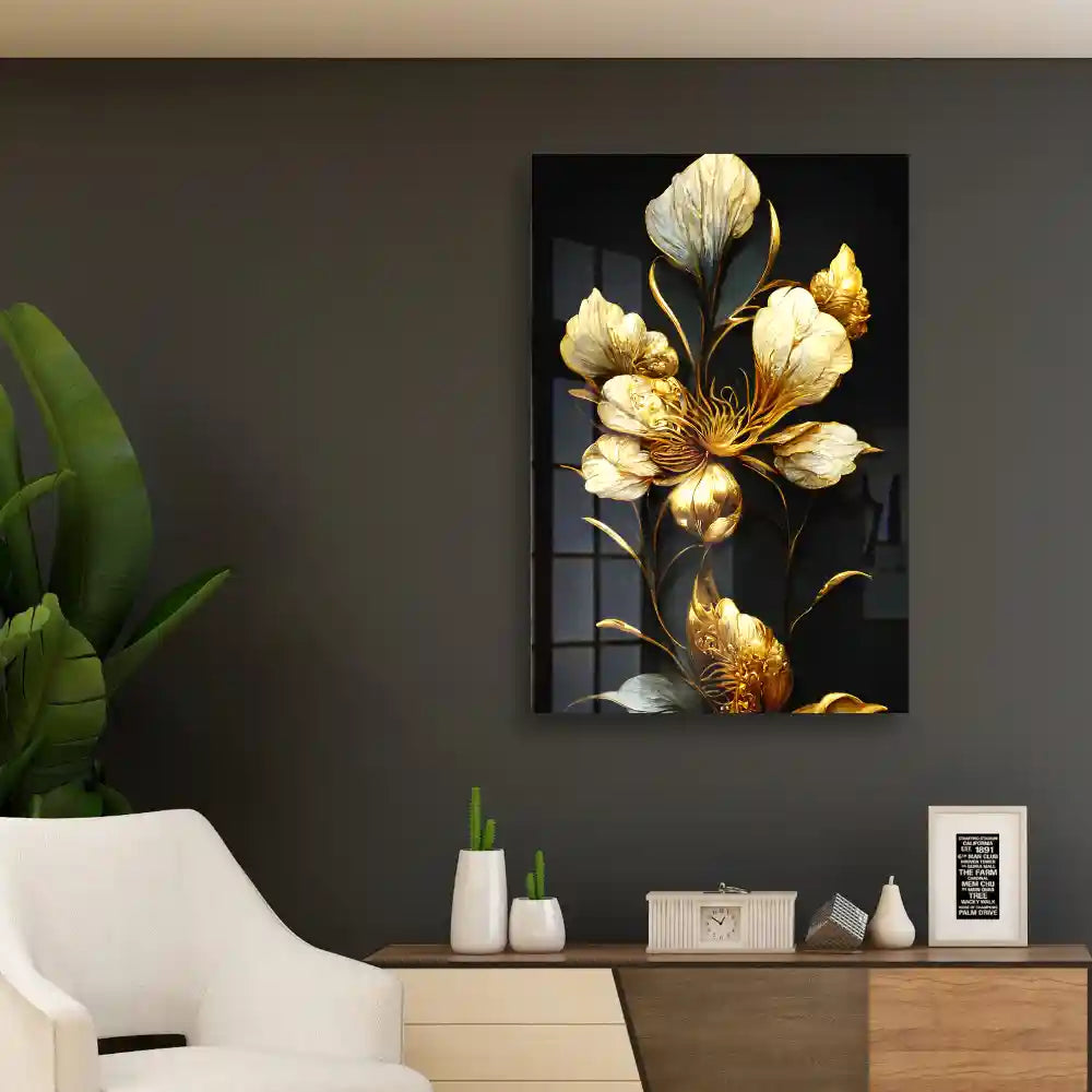Luxury Golden Flower Acrylic Wall Art Sale