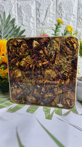 Resin 6inch Block with Lotus Flowers & Red roses petals with Name & Date Varmala Preservation