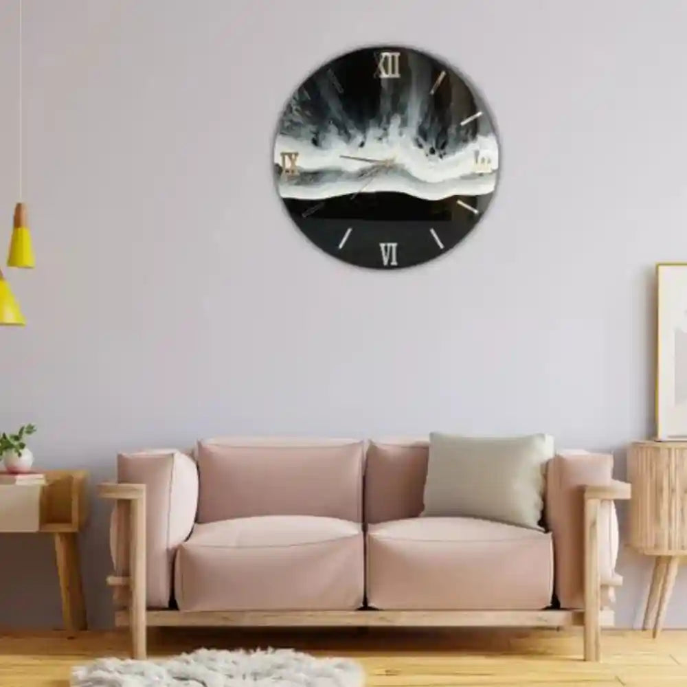 Modern night ocean effect with white waves resin wall clock sale in online