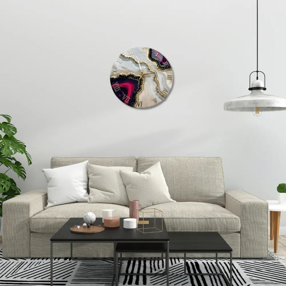 Multi Colour Wall Clock For Kids Bedroom Of Marble
