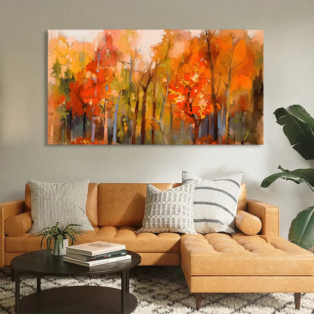 nature wall painting of colorful autumn forest 