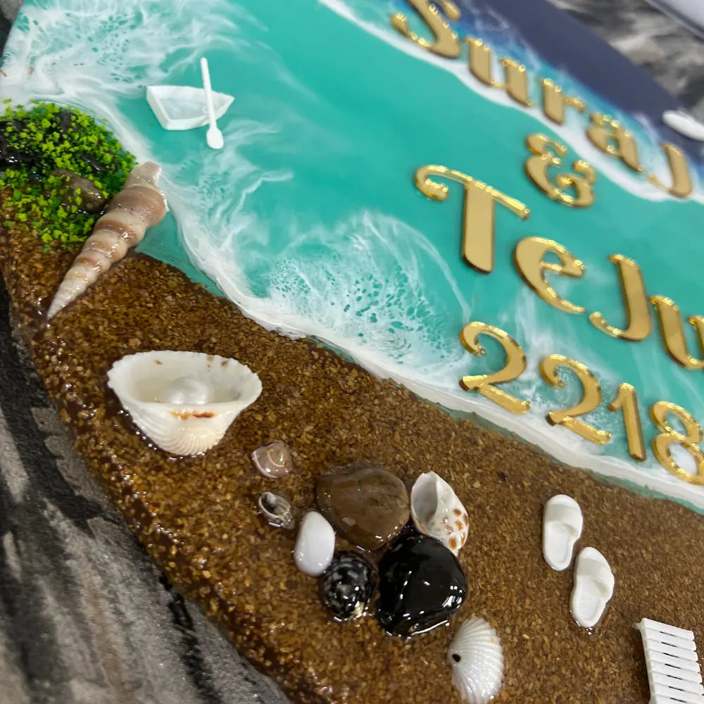 Beautiful Round Shape Ocean Theme Epoxy Nameplate (18 Inches)