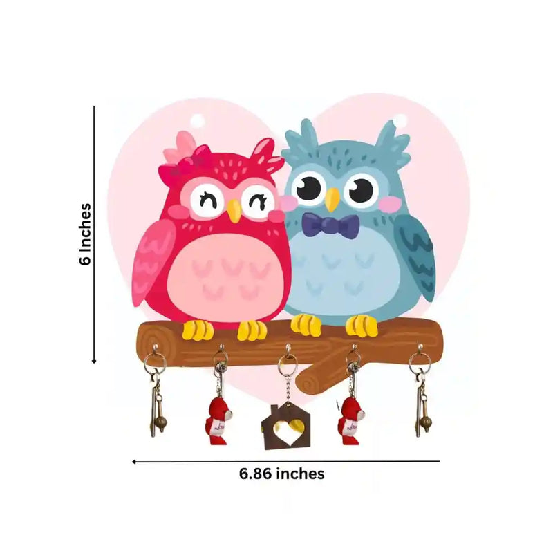 Owl Family Decorative Wooden Printed Key Holder for gifting