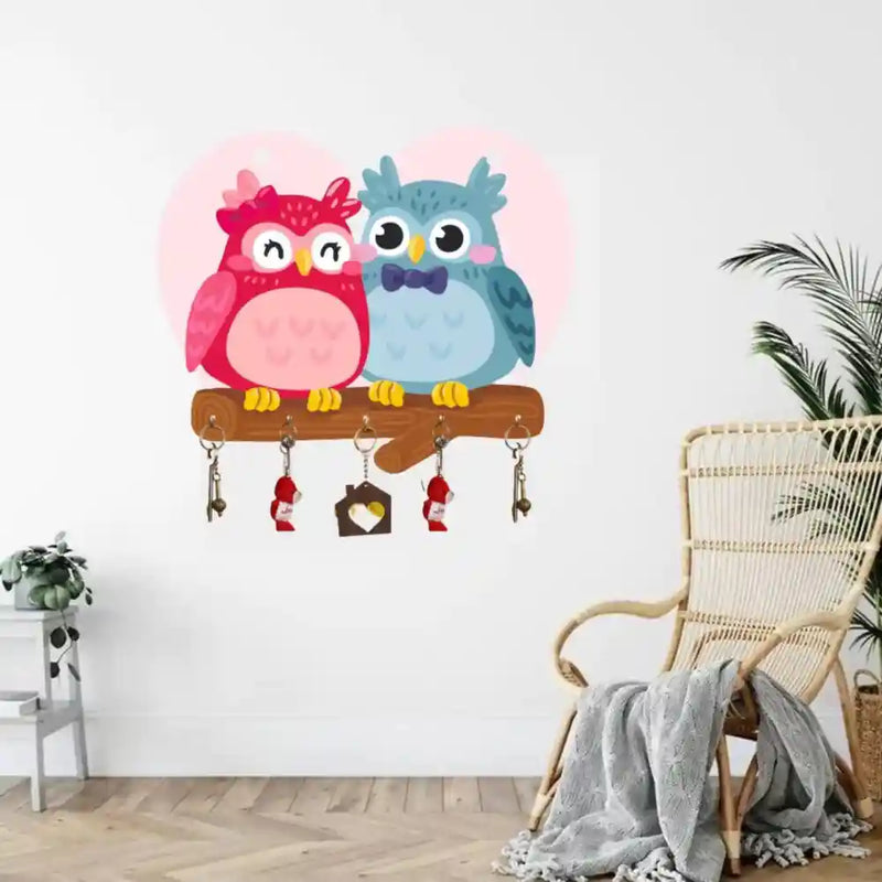 Owl Family Decorative Wooden Printed Key Holder for home decor