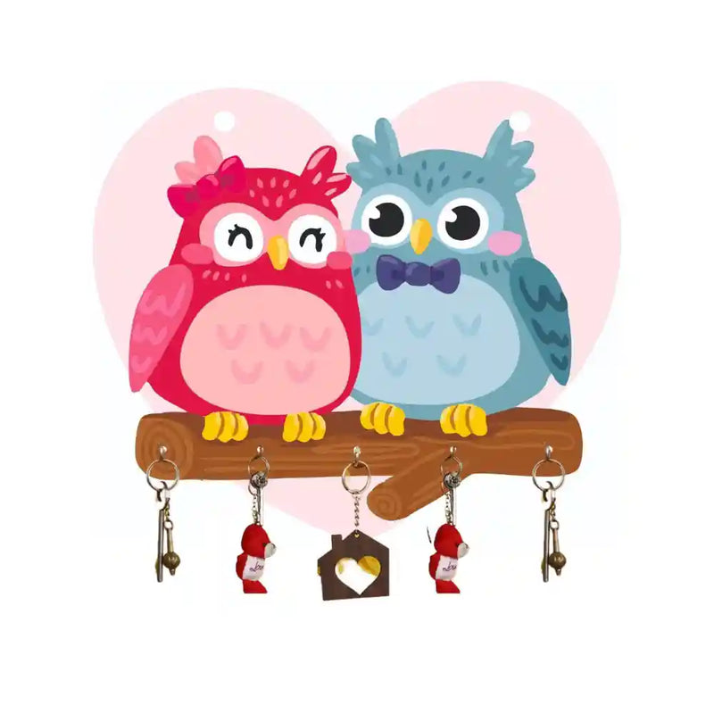 Owl Family Decorative Wooden Printed Key Holder for sale