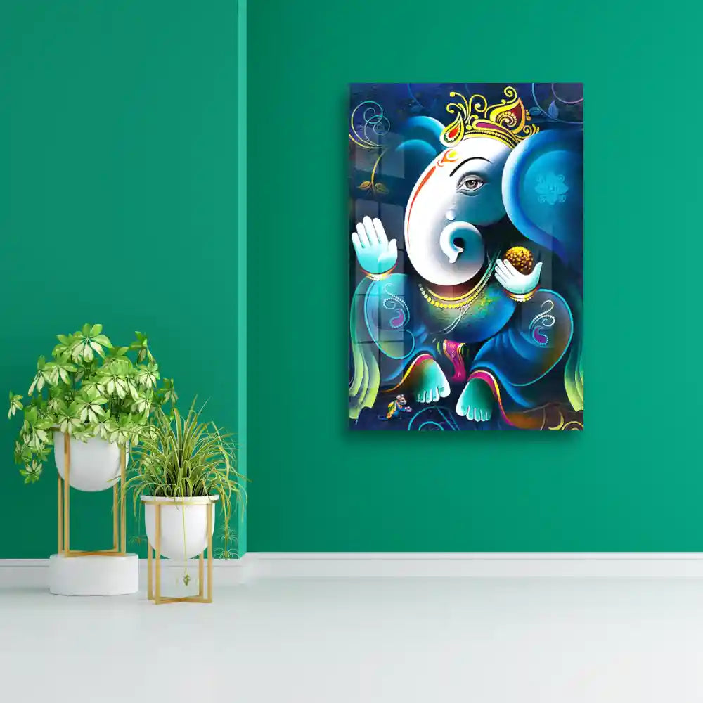 Personalized Lord Ganesha On Decorative Background Acrylic Wall Art