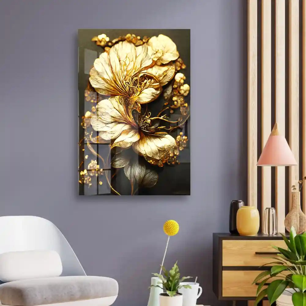 Personalized Luxury Golden Floral Acrylic Wall Art