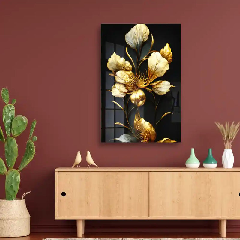 Personalized Luxury Golden Flower Wall Art