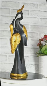 Elegant Black & Gold Crane Showpiece