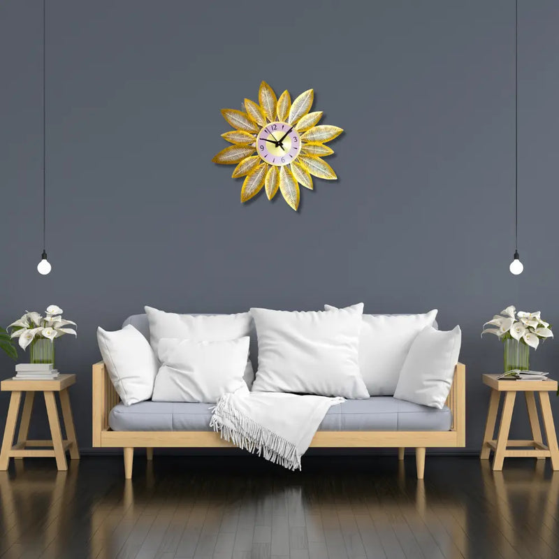 Purchase Artistic Golden Metal Leaf Style Wall Clock