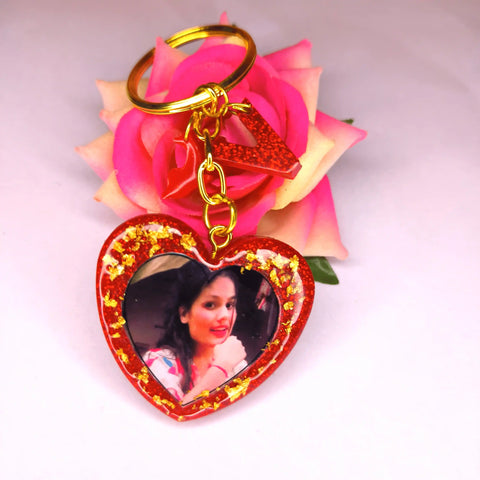 Heart-Shaped Photo Resin Keychains With Personalized Monogram for Girlfriend