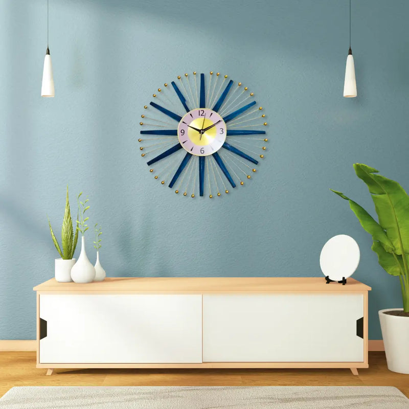 Purchase Modern 3D Star Blue And Gold Metal Wall Clock