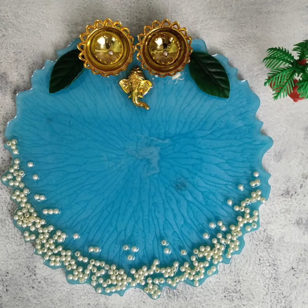Purchase Resin Diwali Pooja Thali With Ganesh Ji And Pearls