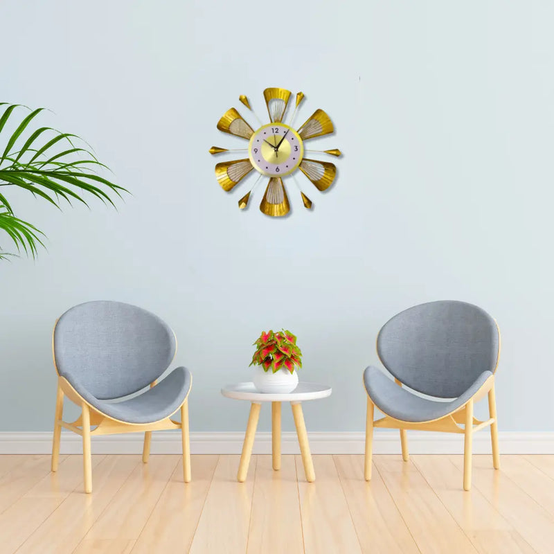 Purchase Stunning Golden Metal Flower Style Wall Clock