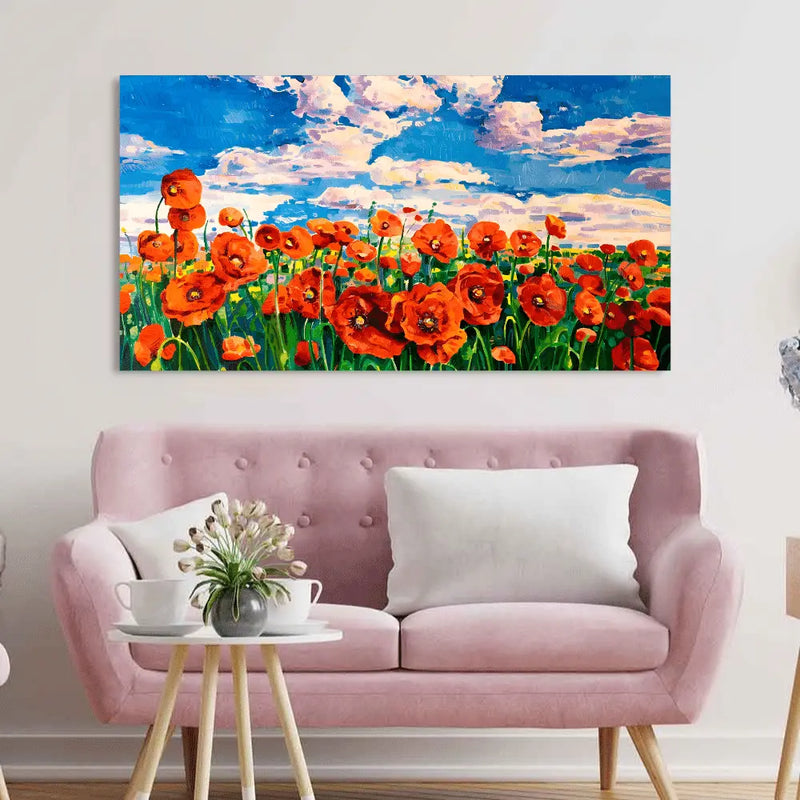 Red Flower field canvas Wall painting for living room