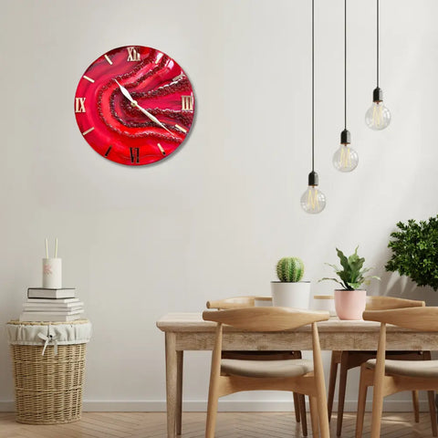 Red Resin Wall Clock For Big Bedroom 