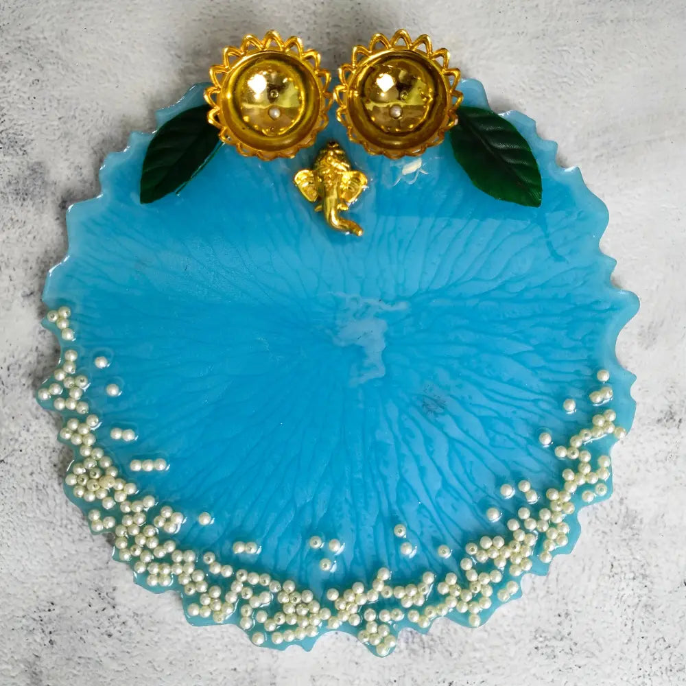 Resin Diwali Pooja Thali With Ganesh Ji And Pearls For Sale