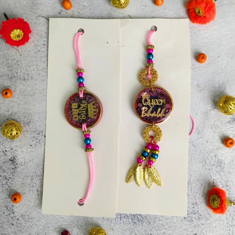 Resin Glitter Couple Rakhi For Bhaiya Bhabhi For Sale