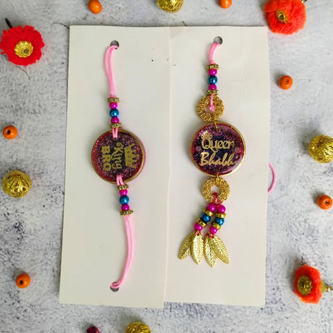 Resin Glitter Couple Rakhi For Bhaiya Bhabhi For Sale