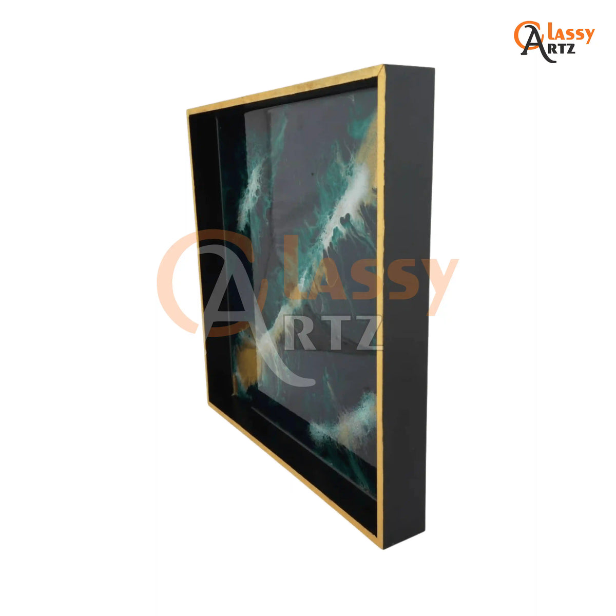 shop resin green golden abstract art tray