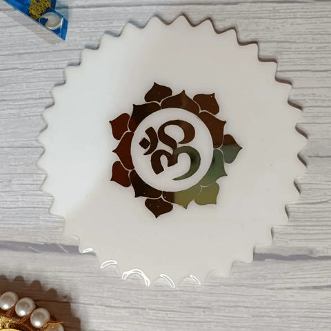 Resin Mini Om Mantra Frame With White Acrylic Base