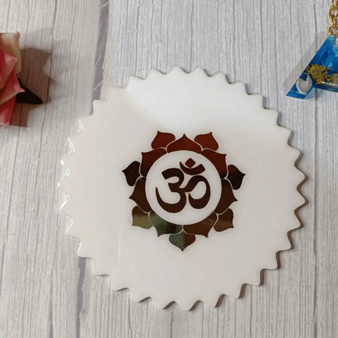 Resin Mini Om Mantra Frame With White Acrylic Base