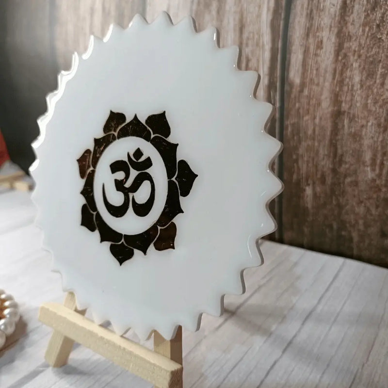 Resin Mini Om Mantra Frame With White Acrylic Base For Home Decor