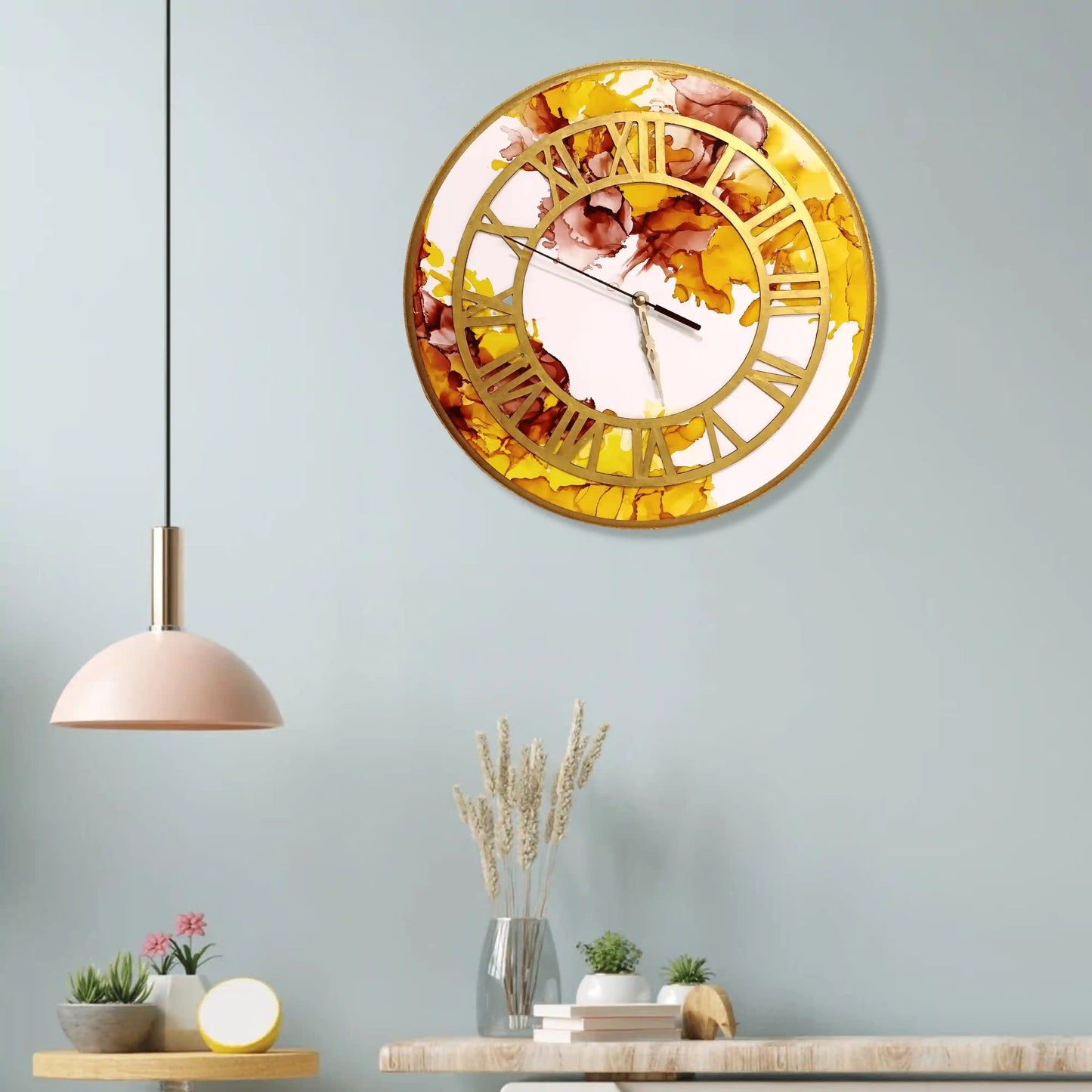 resin-wall-clock-alcohol-ink-red-golden-price