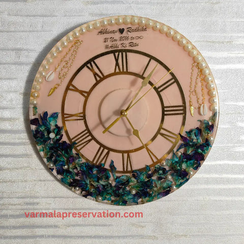 Wedding Garland Flowers Preservation in Resin Clock (12-Inches)